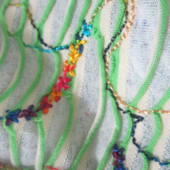 Canvasbacks Womens Large Green Multicolor Stripe Embroidered Knit Cardigan Boho - Picture 3 of 14